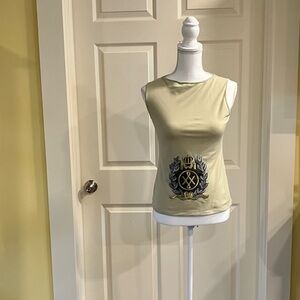 Luxxe Embroidered Gray and Silver Sleeveless Shirt.Luxxe Performance Fabric. sm